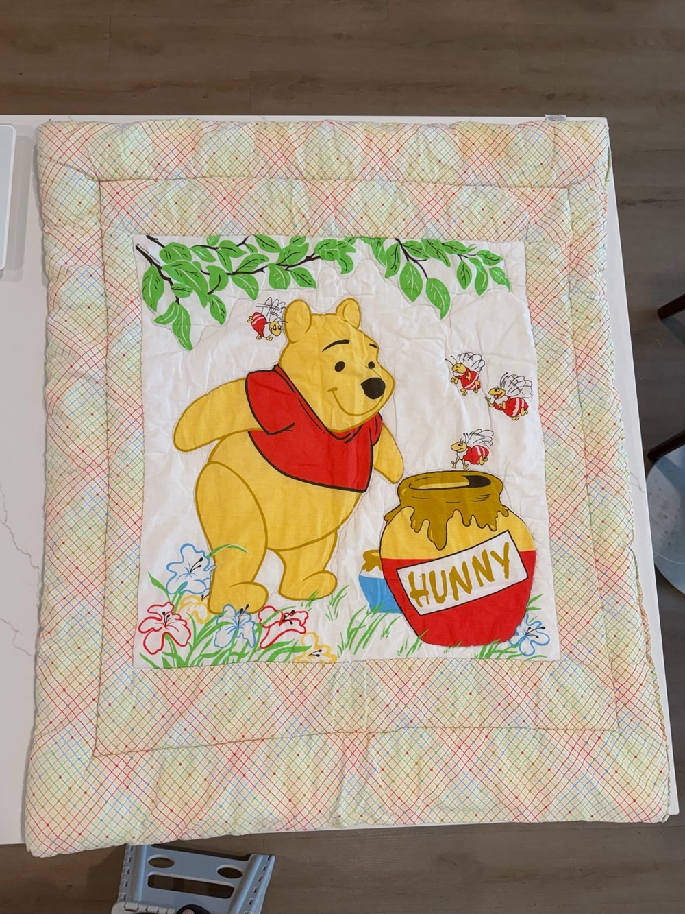 Vintage Disney Winnie the Pooh Baby Quilt in Yellow and Red